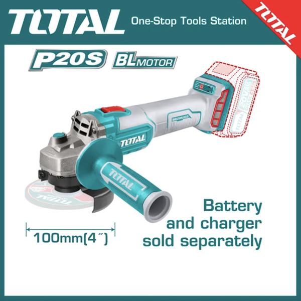 TOTAL Lithium-Ion Angle Grinder (Brushless Motor) (with Battery & Charger) TAGLI201008